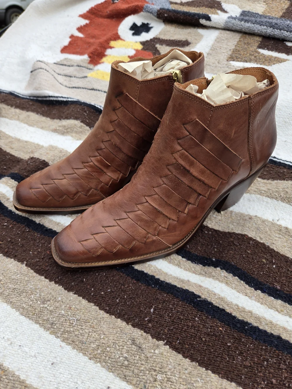 Womens Brown Leather Woven Ankle Boots Free People